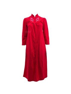 Adonna Vintage Floral Embroidered Ruffle Zip Front Maxi Housecoat Robe